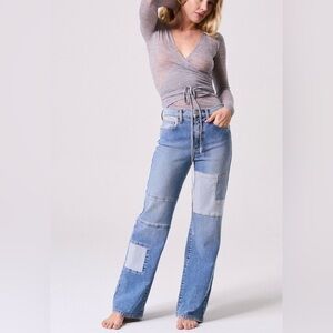 Women's Blue Patchwork Jeans wide leg new Sneak Peak  sz 3/4 26  5/6 27